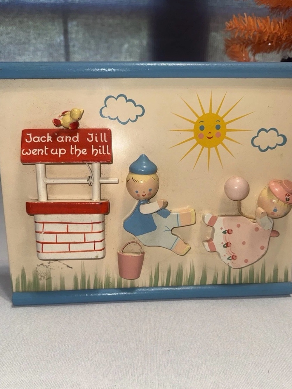 Vintage Jack and Jill Wall Plaque - Blue and Pink Nursery Decor